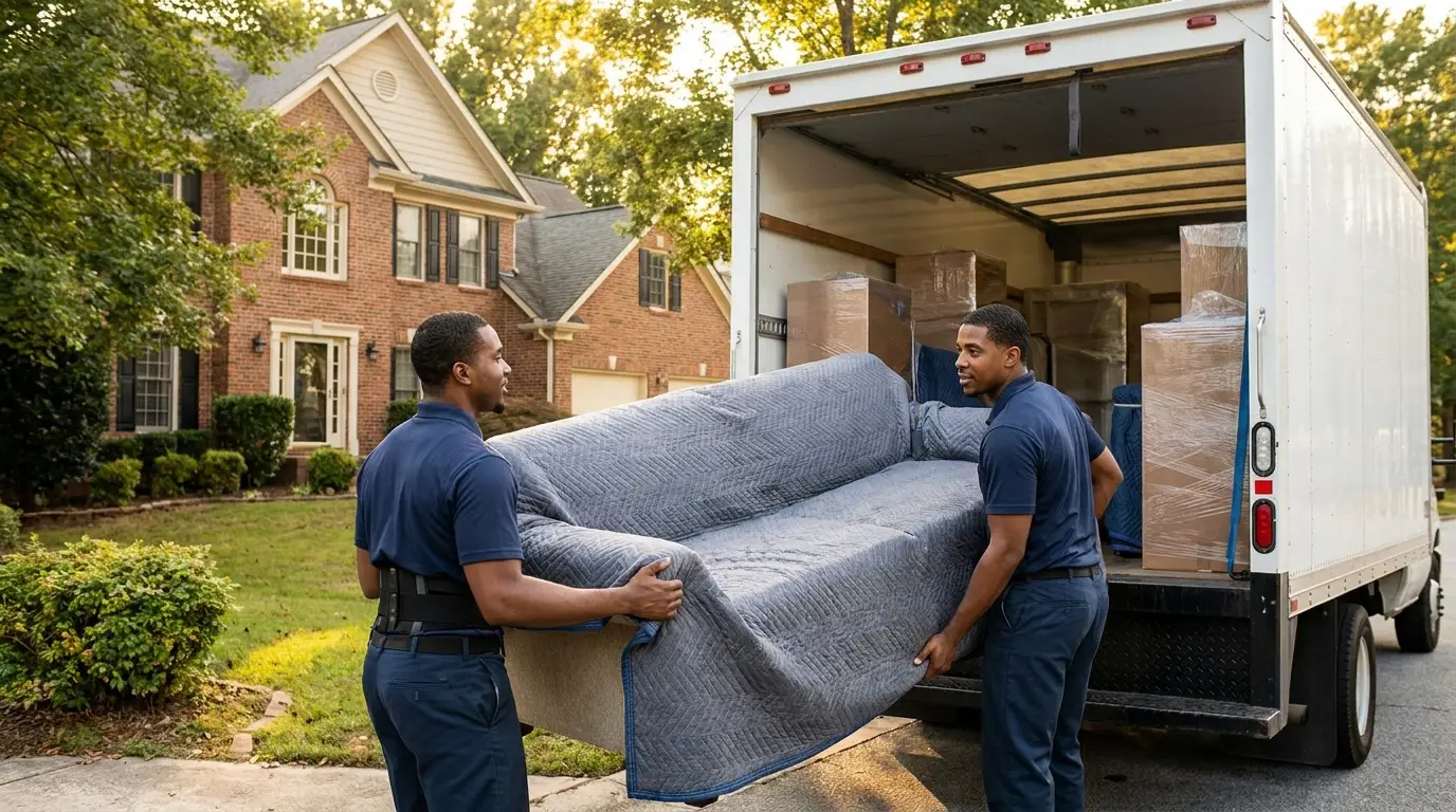 Military family loading a moving truck for a PCS move
